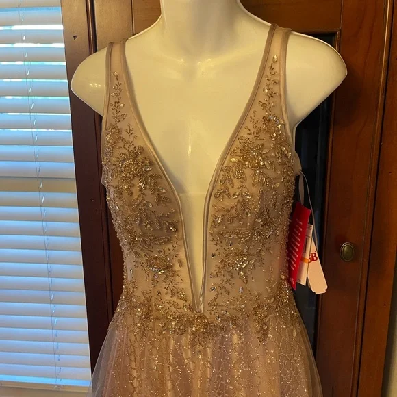 slim fit dress slacks Talk of The Party Deep Sweetheart Strapless Sequin Maxi Dress - Rose Gold